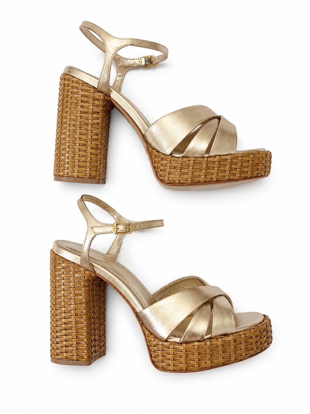 SCHUTZ Metallic Gold Woven Platform Sandals NWT